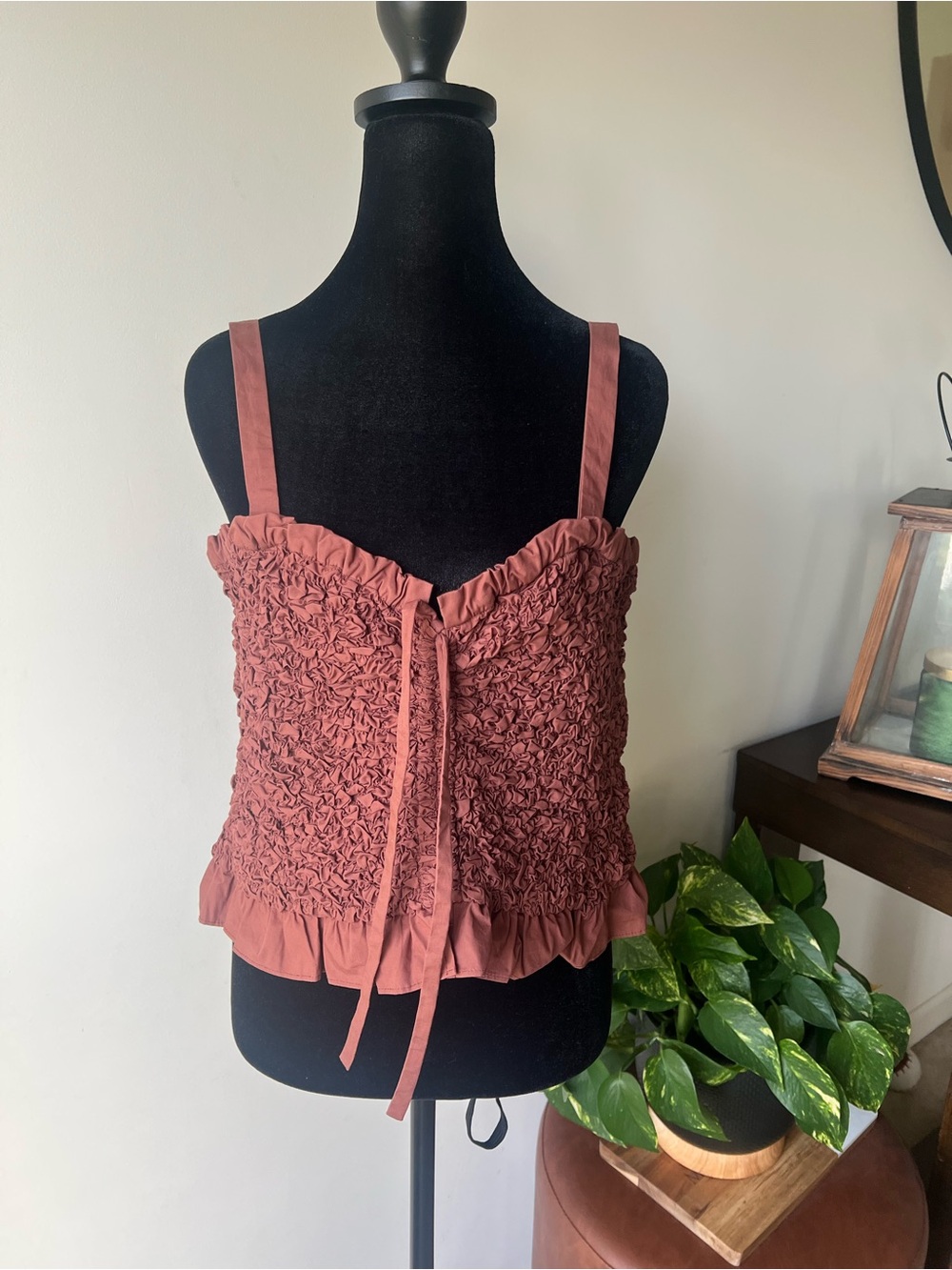 Anthropologie Rust Smocked Tie-Front Camisole